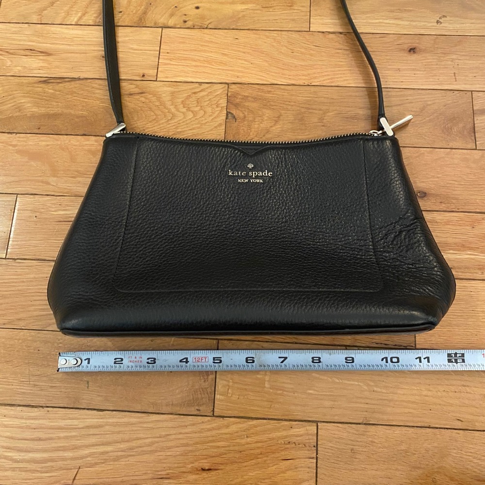Kate Spade New York Black Pebbled Leather Crossbody Bag Gold Logo Adjustable - Picture 3 of 7
